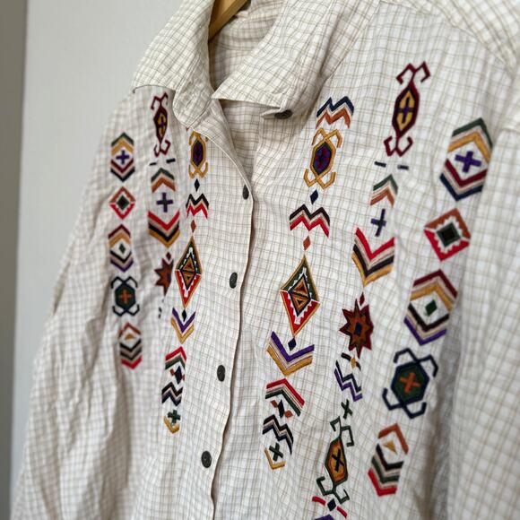 Vintage CST Sport Embroidered Aztec Western Beige Size 2X Button down - Picture 1 of 11